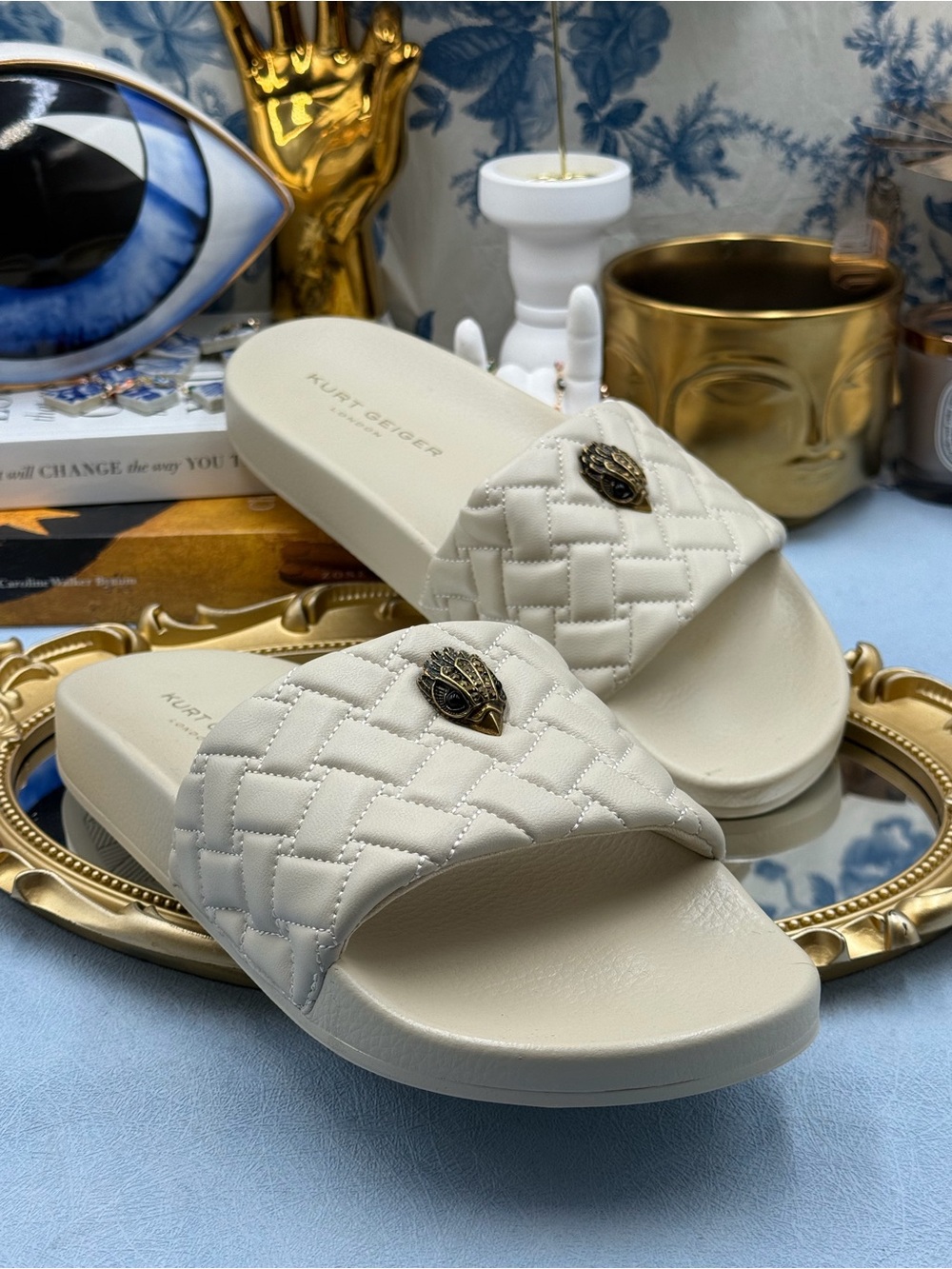 🆕 KURT GEIGER LONDON 🧿 NWOB Meena Eagle Quilted Slide, Bone - Picture 8 of 12